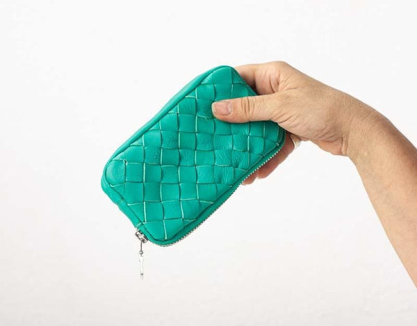 Antheia Wallet - Mint Handwoven Leather #3