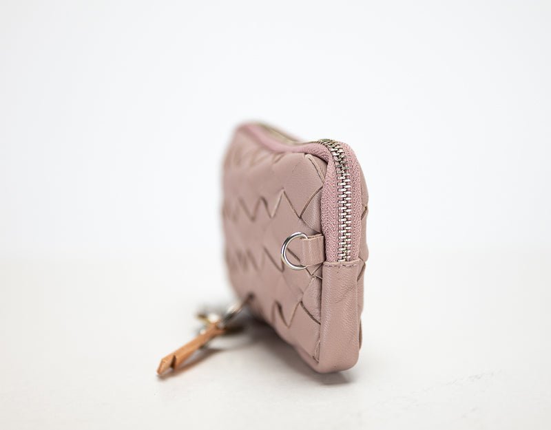 Antheia mini wallet - Beige pink handwoven sheepskin - milloobags