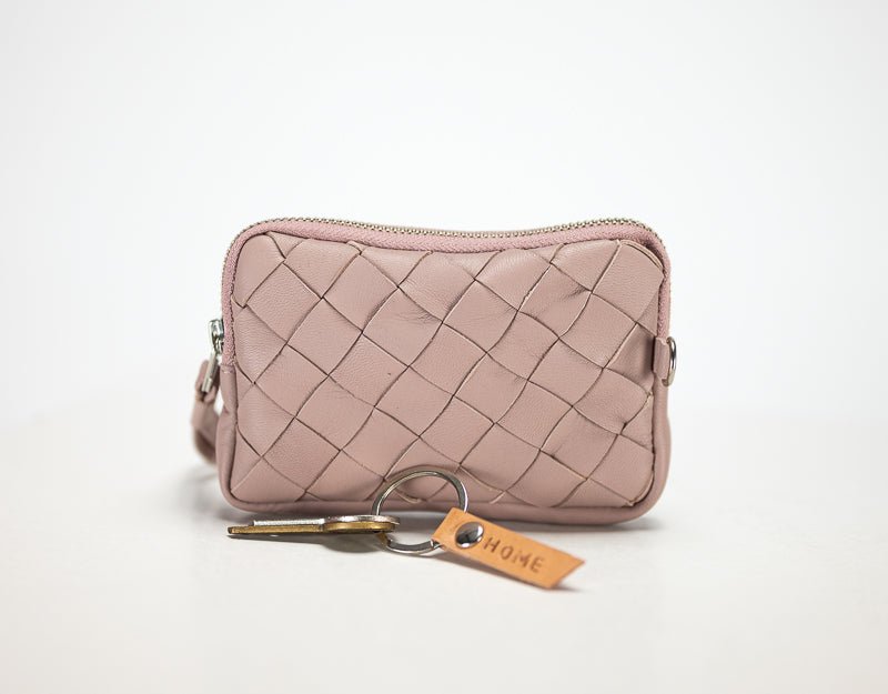 Antheia mini wallet - Beige pink handwoven sheepskin - milloobags