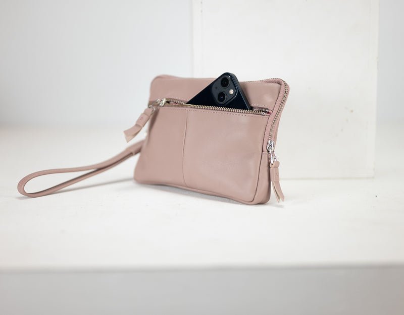 Antheia clutch wallet - Beige pink sheepskin - milloobags