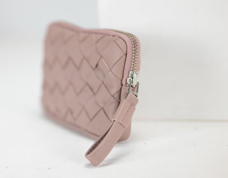 Antheia mini wallet - Beige pink handwoven sheepskin - milloobags