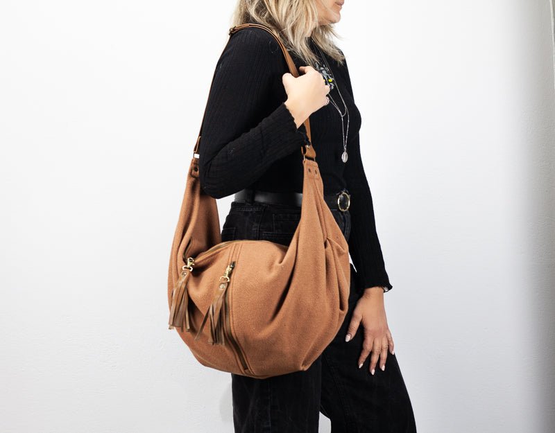 Kallia crossbody bag - Brown wool and leather - milloobags