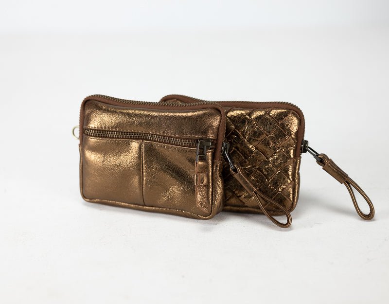 Antheia mini wallet - Coated leather in gold, silver or brass