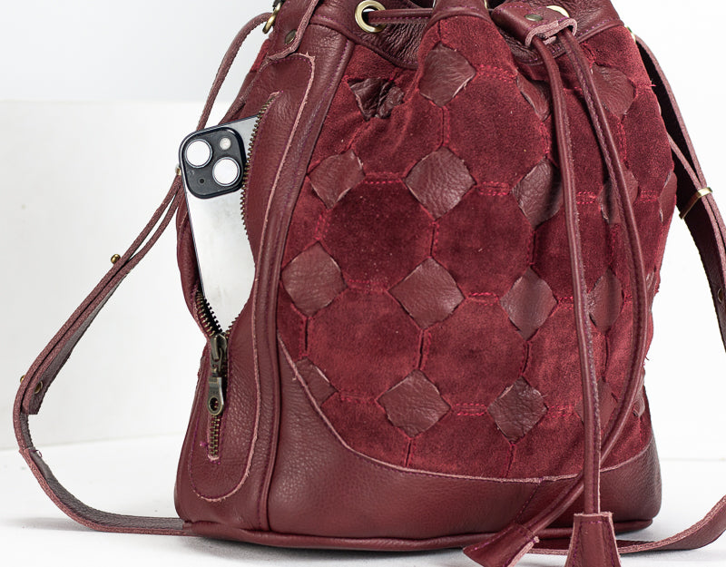 Danae bag - Burgundy handwoven leather