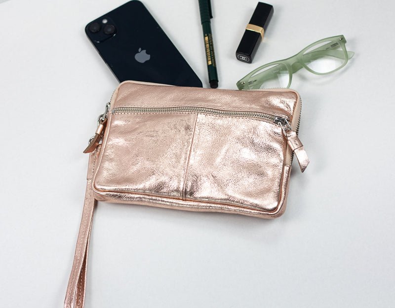 Antheia clutch wallet - Coated leather in Rose gold, Yellow gold, Silver or Brass - milloobags