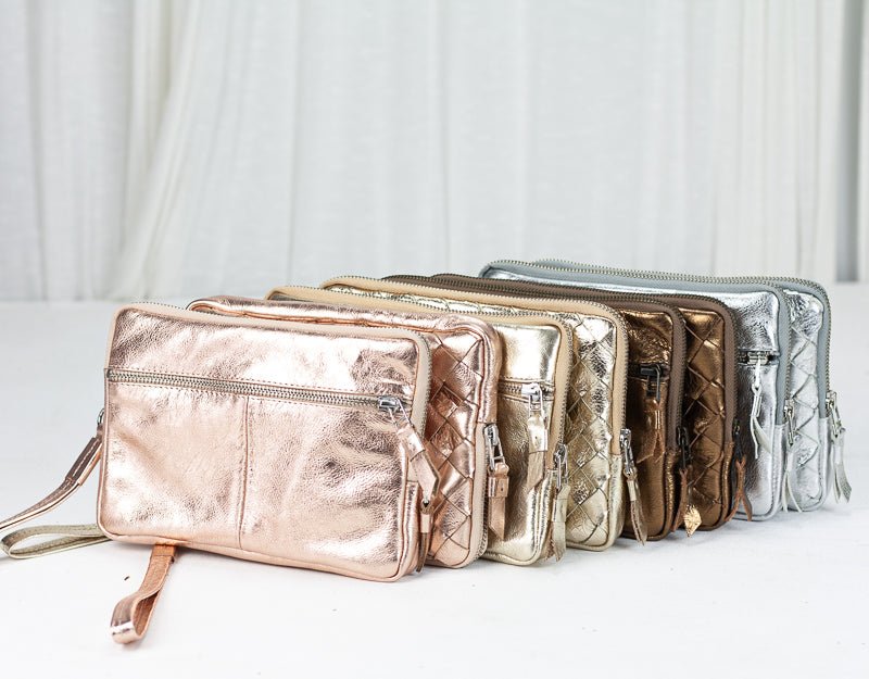 Antheia clutch wallet - Coated leather in Rose gold, Yellow gold, Silver or Brass - milloobags