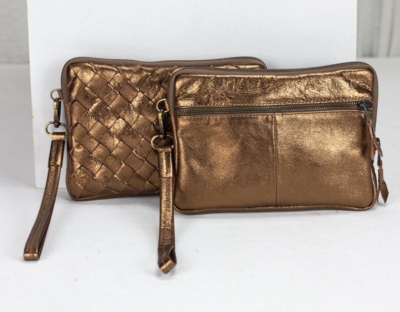 Antheia clutch wallet - Coated leather in Rose gold, Yellow gold, Silver or Brass - milloobags