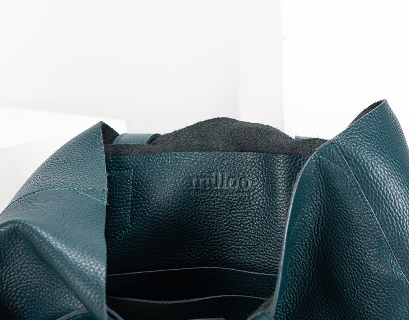 Calisto tote bag - Midnight green pebbled leather - milloobags