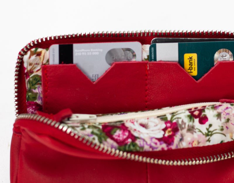 Antheia mini wallet - Red leather - milloobags