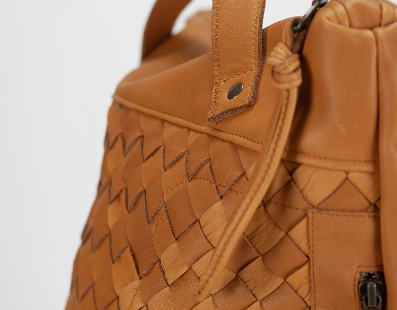 Minos backpack - Tabac brown hand woven leather - milloobags