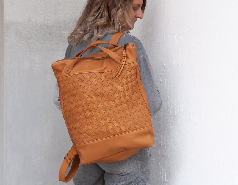 Minos backpack - Tabac brown hand woven leather - milloobags