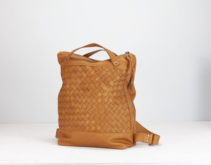 Minos backpack - Tabac brown hand woven leather - milloobags