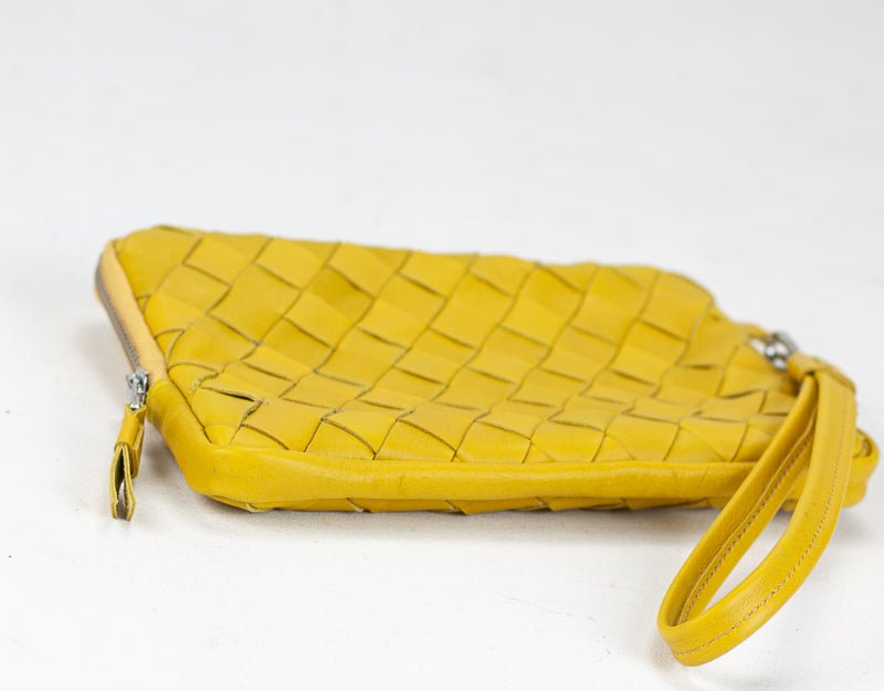 Antheia clutch wallet - Handwoven Yellow leather - milloobags