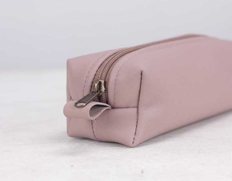 Leather Pencil Bag - Small Pink Metallic – iszi ONLINE