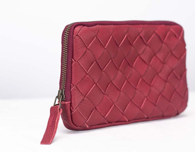 Chloe Clutch Wallet - Beige Pink Handwoven Leather #F2